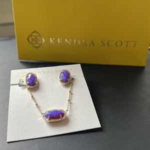 LIKE NEW! Kendra Scott Elisa Necklace & Ellie Earrings Purple Kyocera Opal Gold